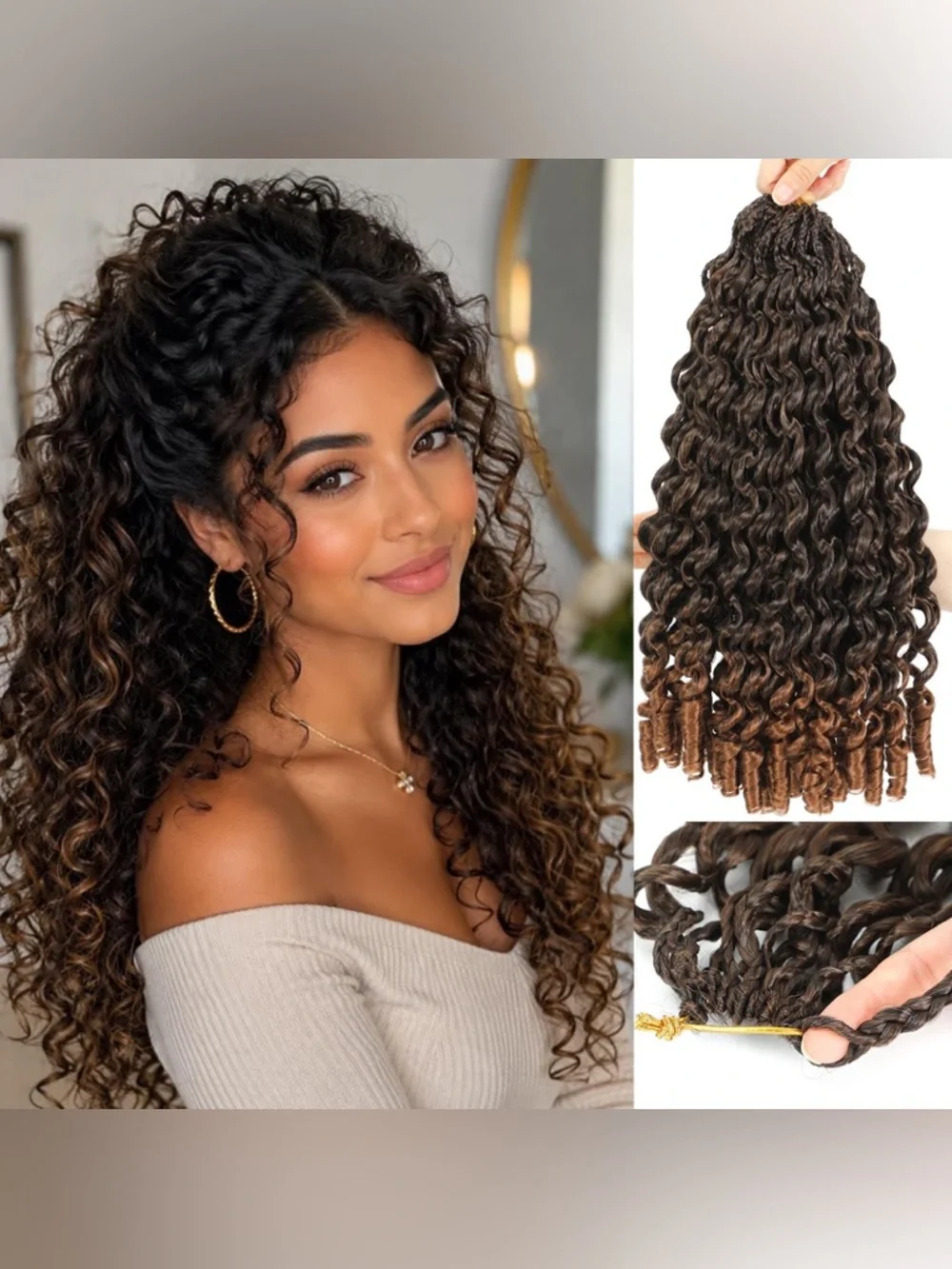 Burmese Curl with Spiral Crochet Hair Curl Ends Soft Protein Fiber- FULL HEAD